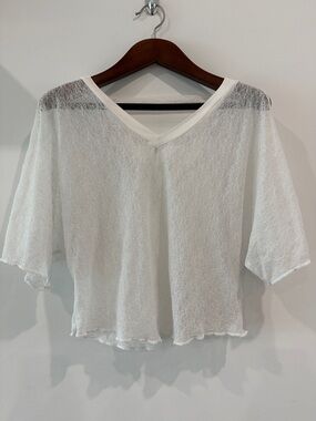 Semi-Sheer White V-Neck Short Sleeve Top with Cut Out Shoulders